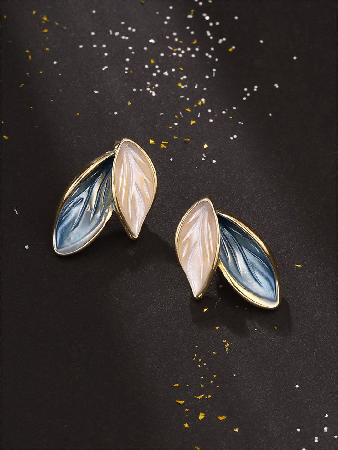 Yellow Chimes  Leafy Gold Plated Shaped Studs Earrings