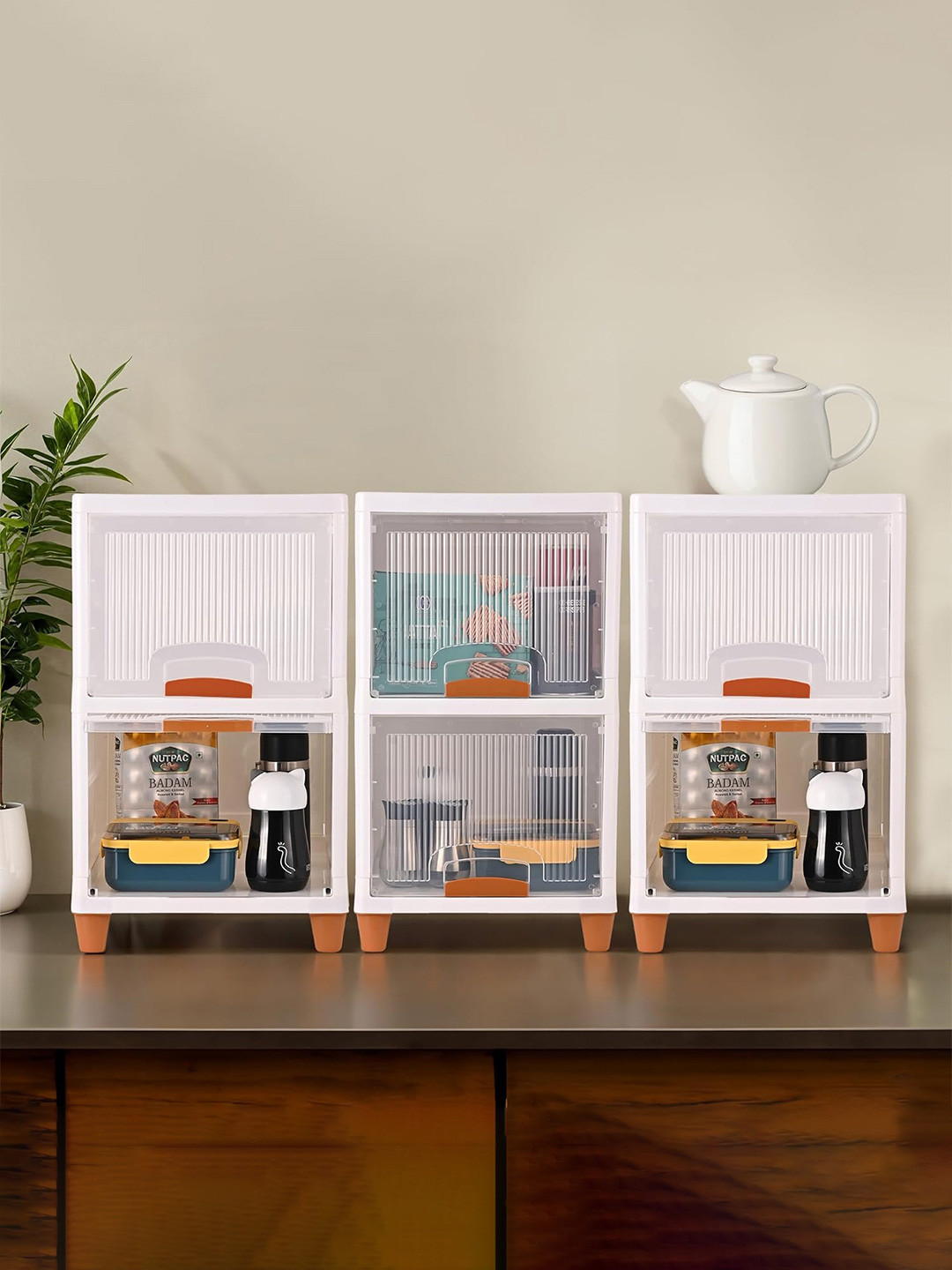 Kuber Industries Transparent & Brown Printed 6-Tire Reusable Drawer Organisers