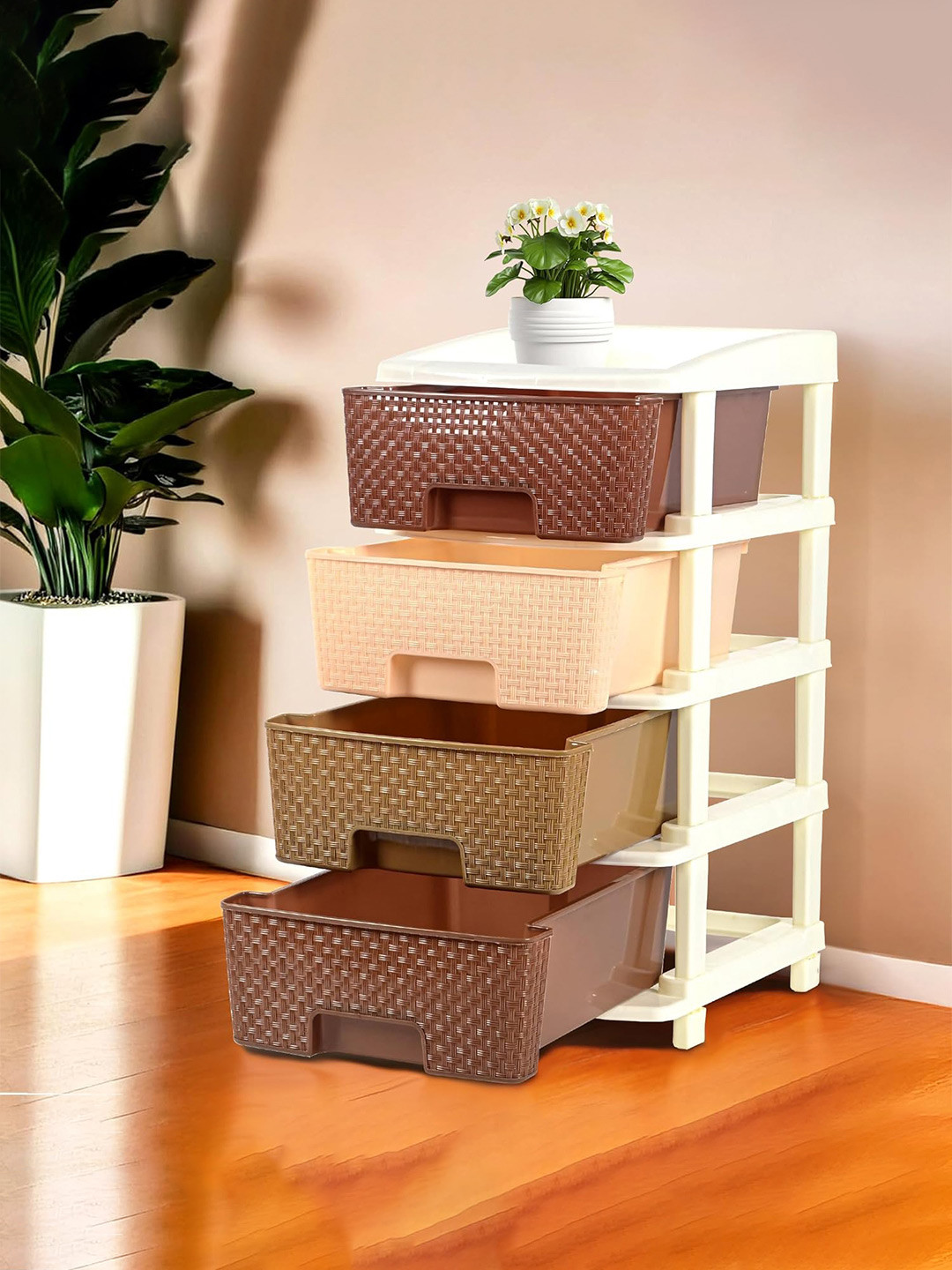Kuber Industries Brown & Red 4-Tier Racks and Wardrobes