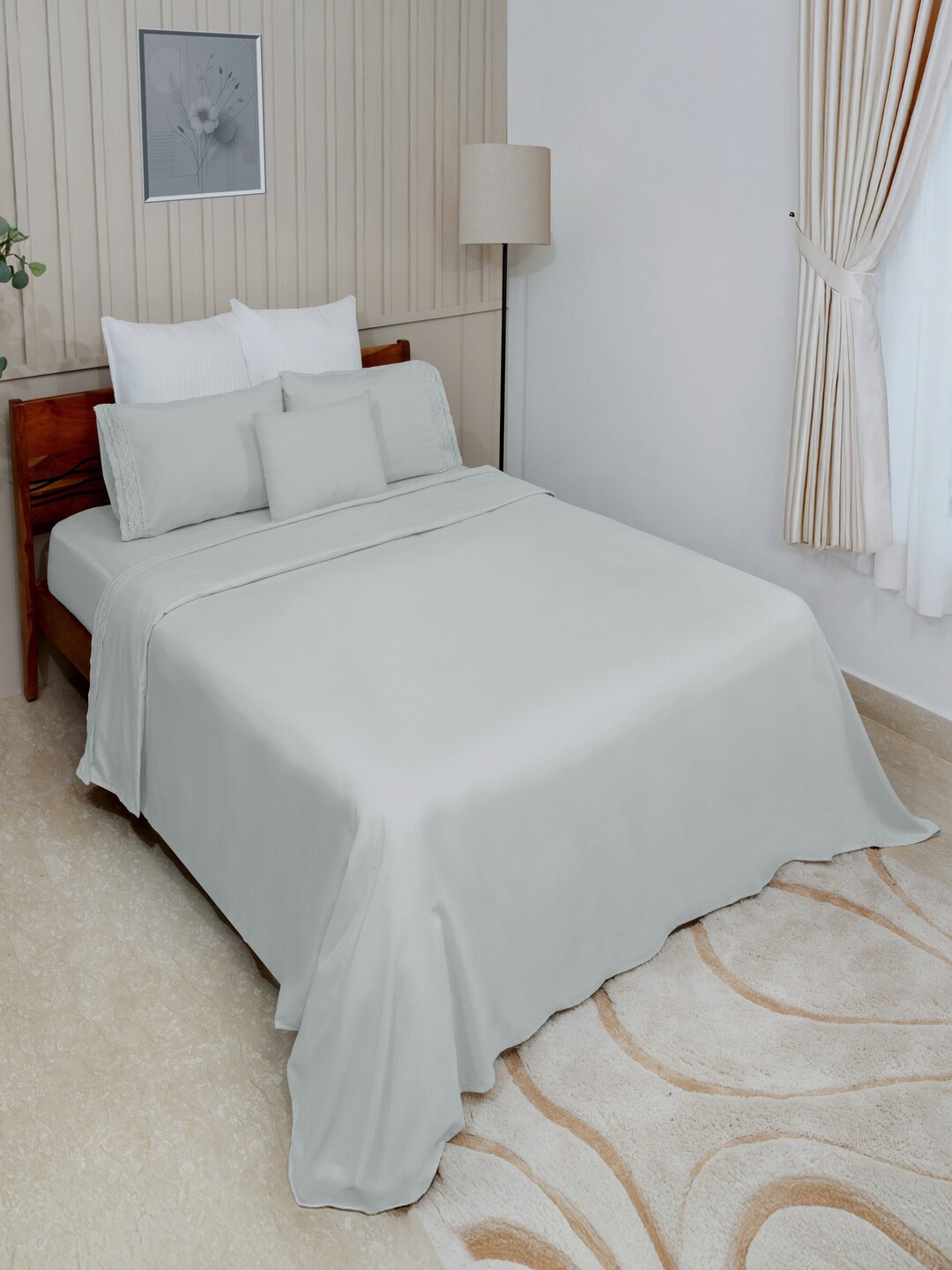 Modern Threads Dove Grey Lace Solid Microfiber 4 Piece Queen Size Bedding Set