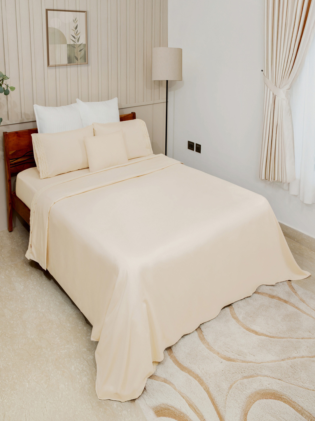 Modern Threads Linen Lace Solid Microfiber 4 Piece Queen Size Bedding Set