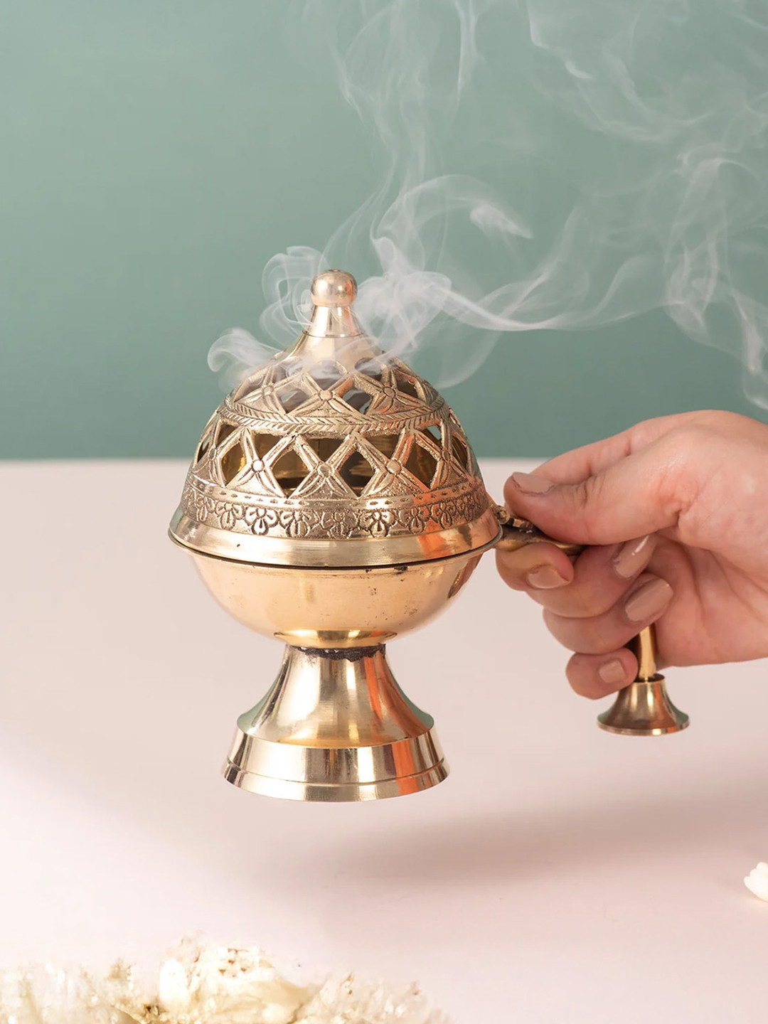 nestroots Golden Toned Textured Turtle Incense Holder