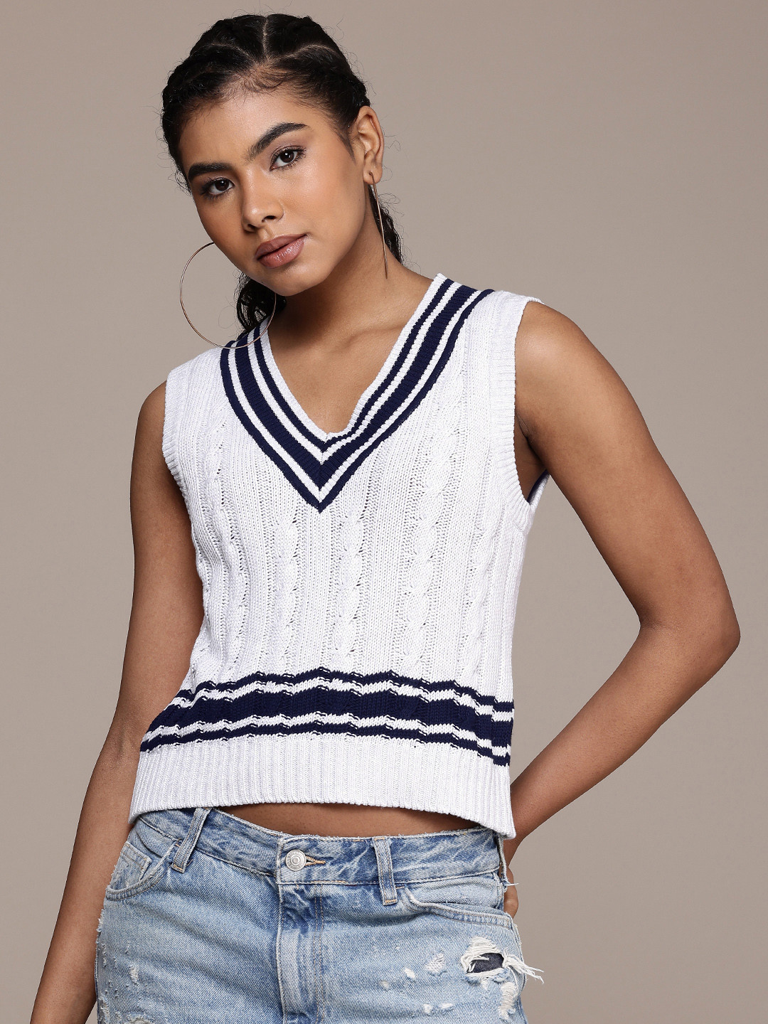 Roadster Cable Knit Crop Sweater Vest