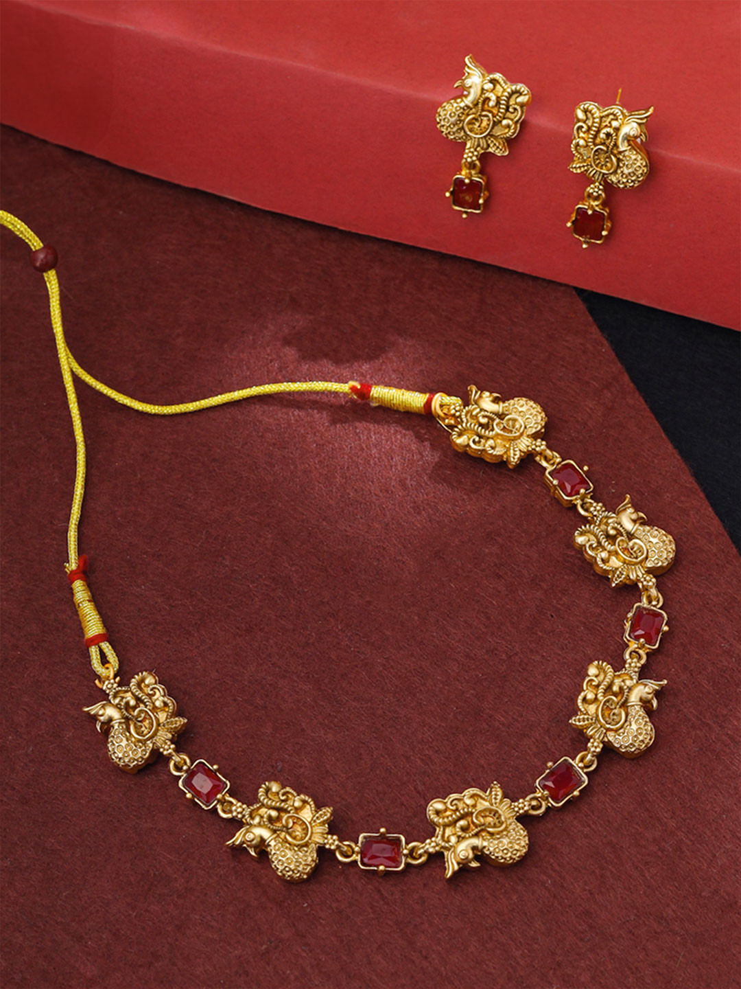Yellow Chimes Gold-Plated Stone-Studded Peacock-Shaped Jewellery Set