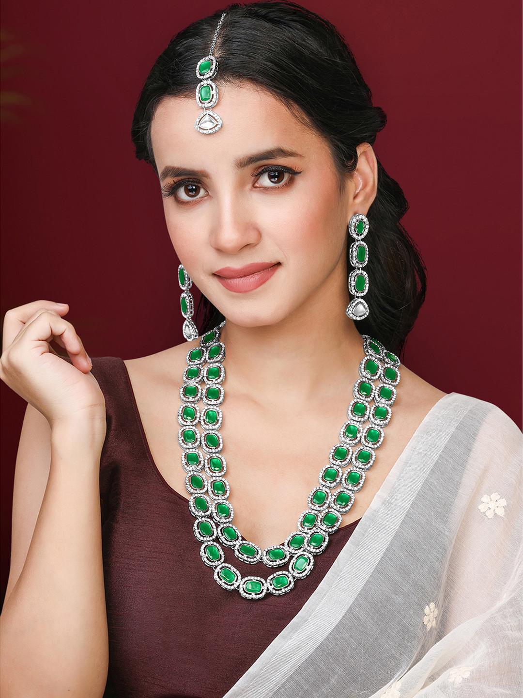 Peora Silver-Plated Cubic Zirconia Stone-Studded Jewellery Set