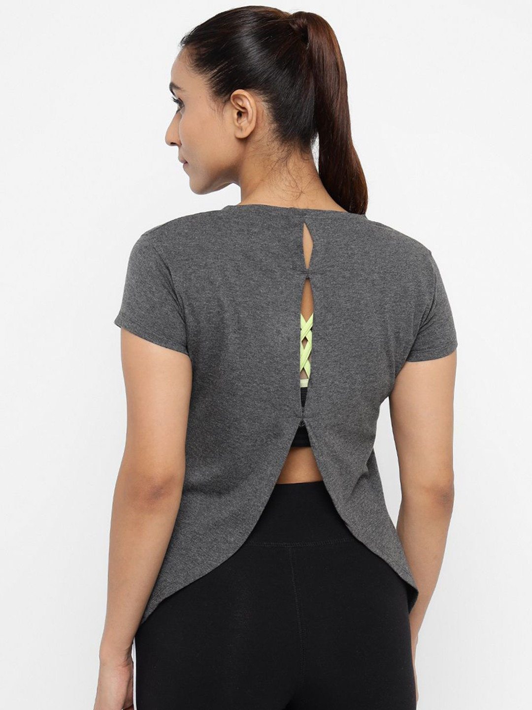 appulse Slim Fit Round Neck Back Open Cotton T-shirt