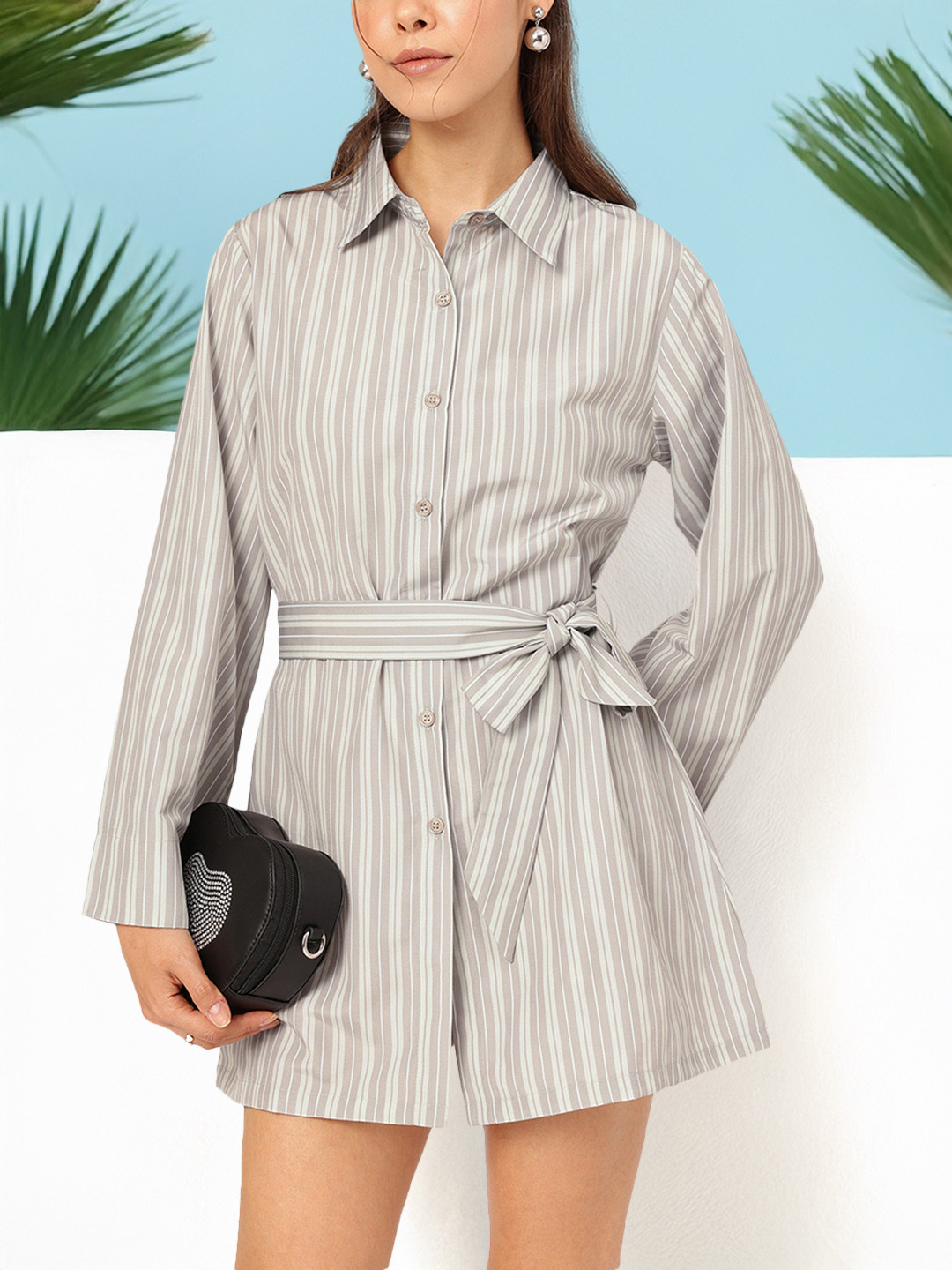 DressBerry Striped Sheath Dress With Belt