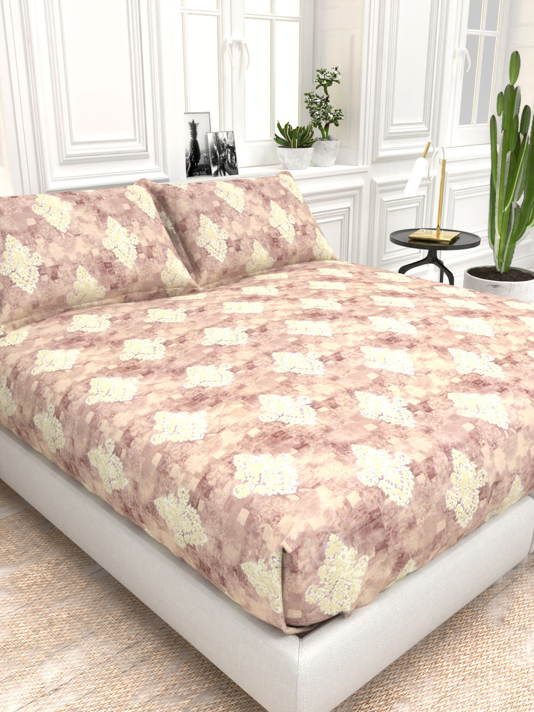 THE WHITE MOSS Red Ethnic Motifs Cotton 210 TC King Fine Bedsheet with 2 Pillow Covers-108 x 108 inches