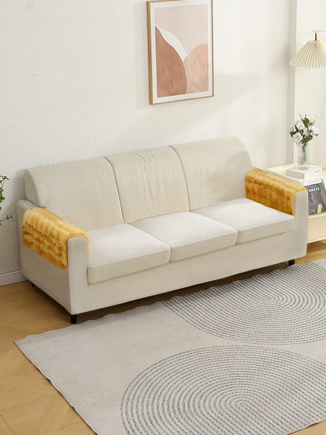 HOKIPO Honey Yellow Set of 2 Sofa Armrest Cover