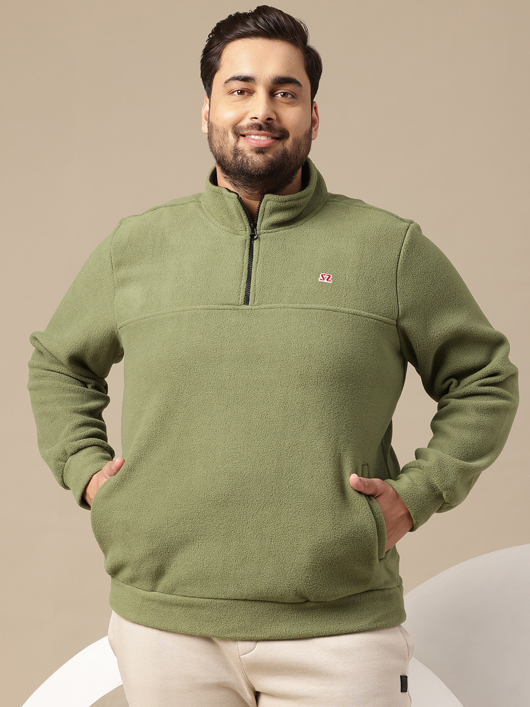 Sztori Plus Size Solid Sweatshirt With Zip Detail