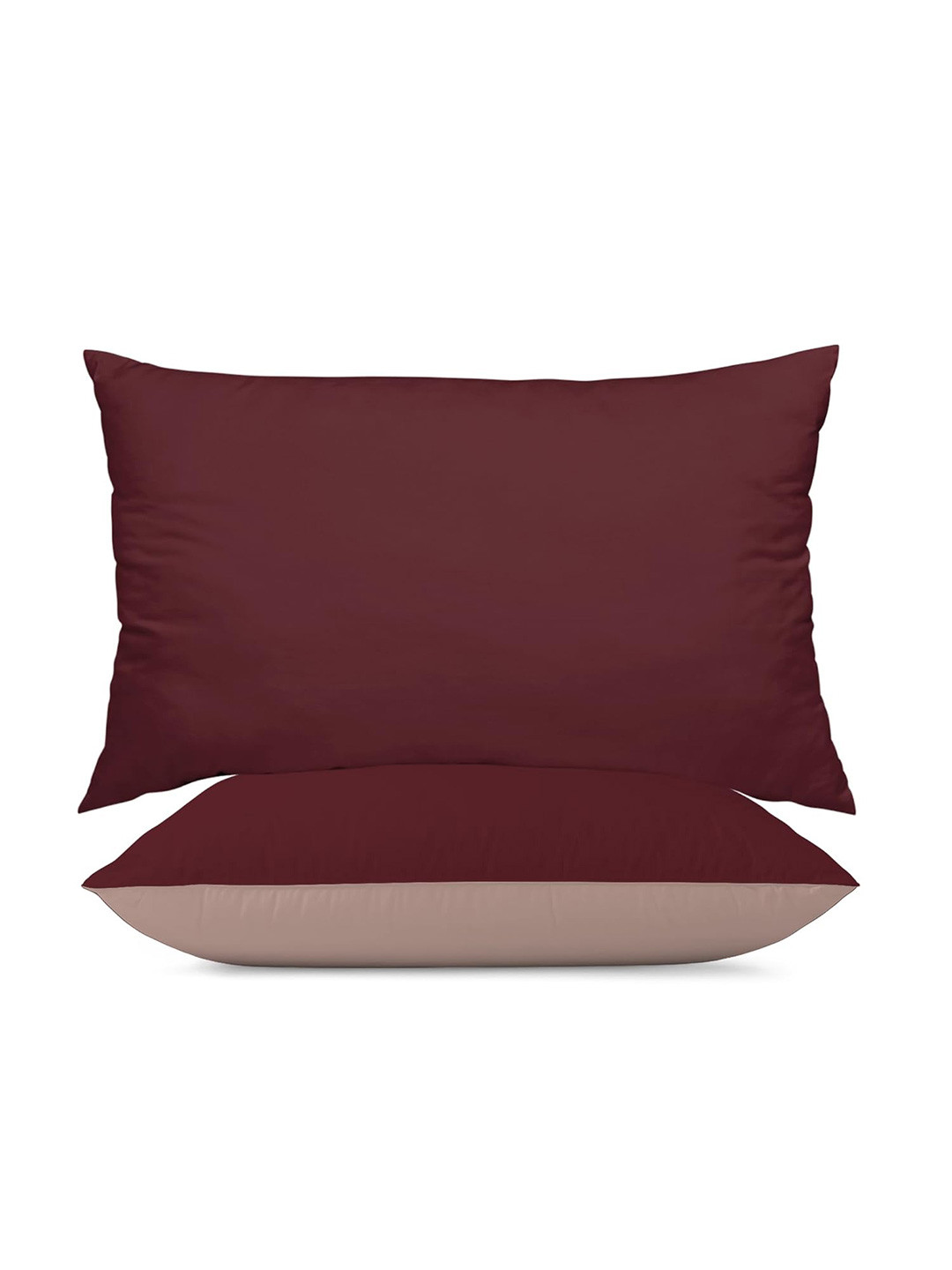 THE WOOD WHITE Maroon Solid Polycotton Breathable Set of 2 Medium Fibre Sleep Pillow-71.1 x 45.7 cm