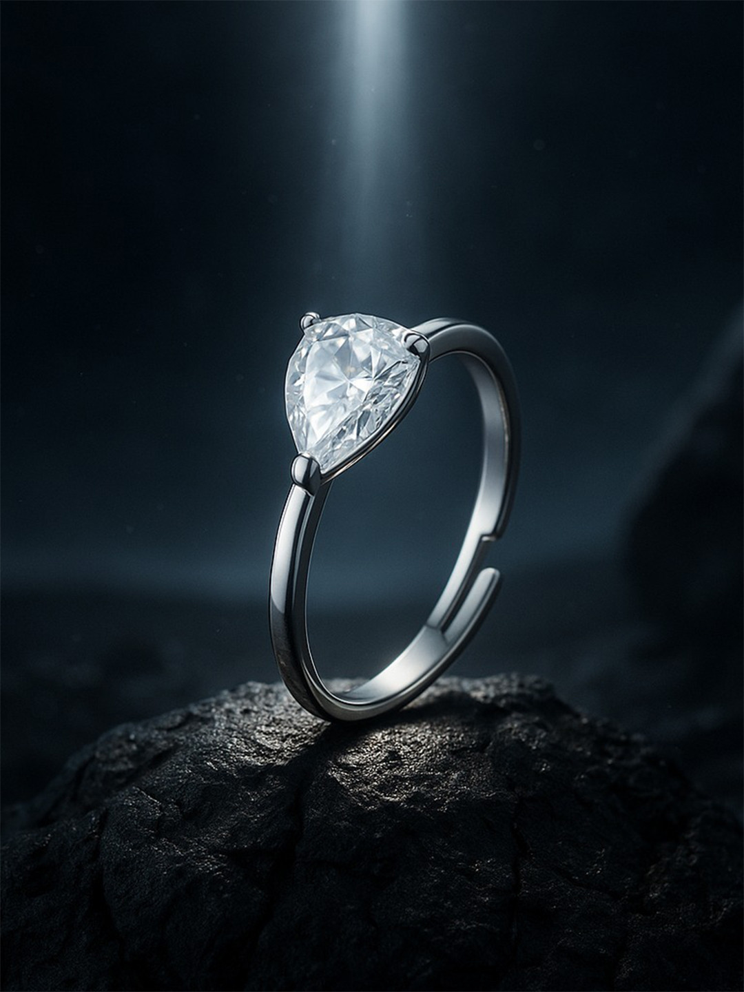 Nipura 925 Sterling Sliver Rhodium-Plated Cubic Zirconia Studded Finger Ring