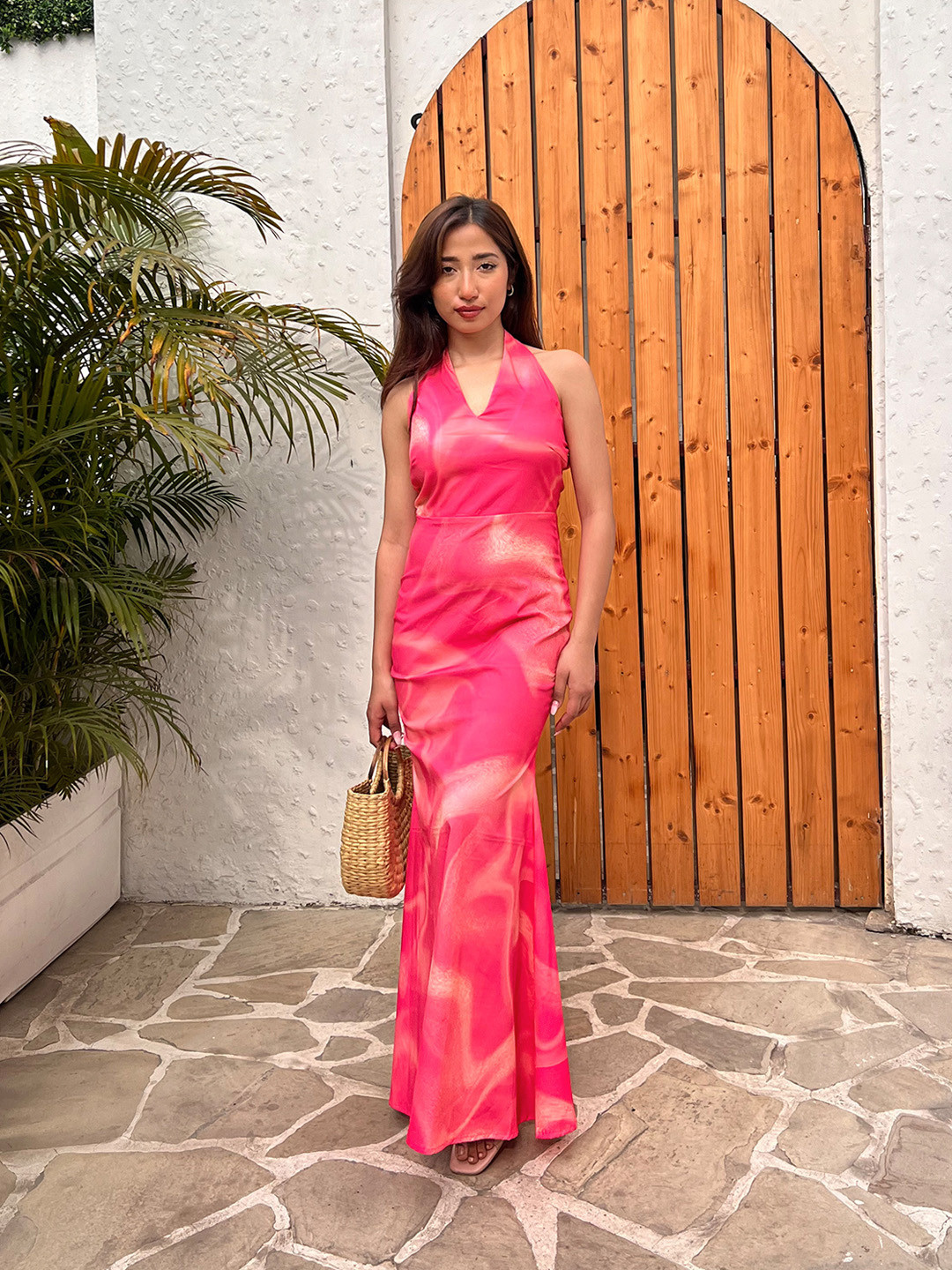Stylecast X Hersheinbox Abstract Print Styled Back Party Sheath Maxi Dress