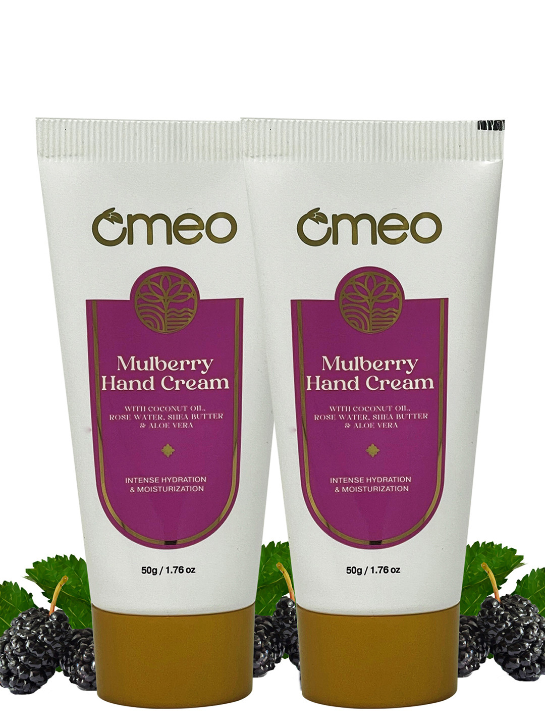 Omeo Set Of 2 Mulberry Coconut Oil Hand Cream with Rose Water Shea & Aloe Vera - 50g Each
