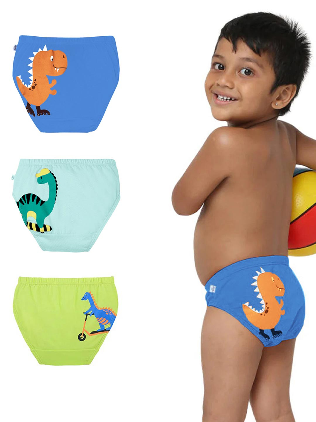 You Got Plan B Boys Pak Of 3 Cotton Printed Mid-Rise Basic Briefs UB-TinyDino: 1-2