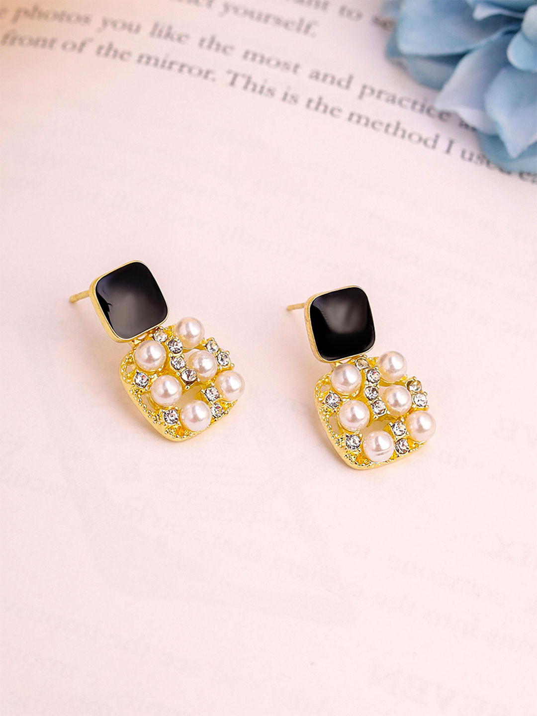 Yellow Chimes White Gold-Plated Beaded Contemporary Drop Pearl Earrings