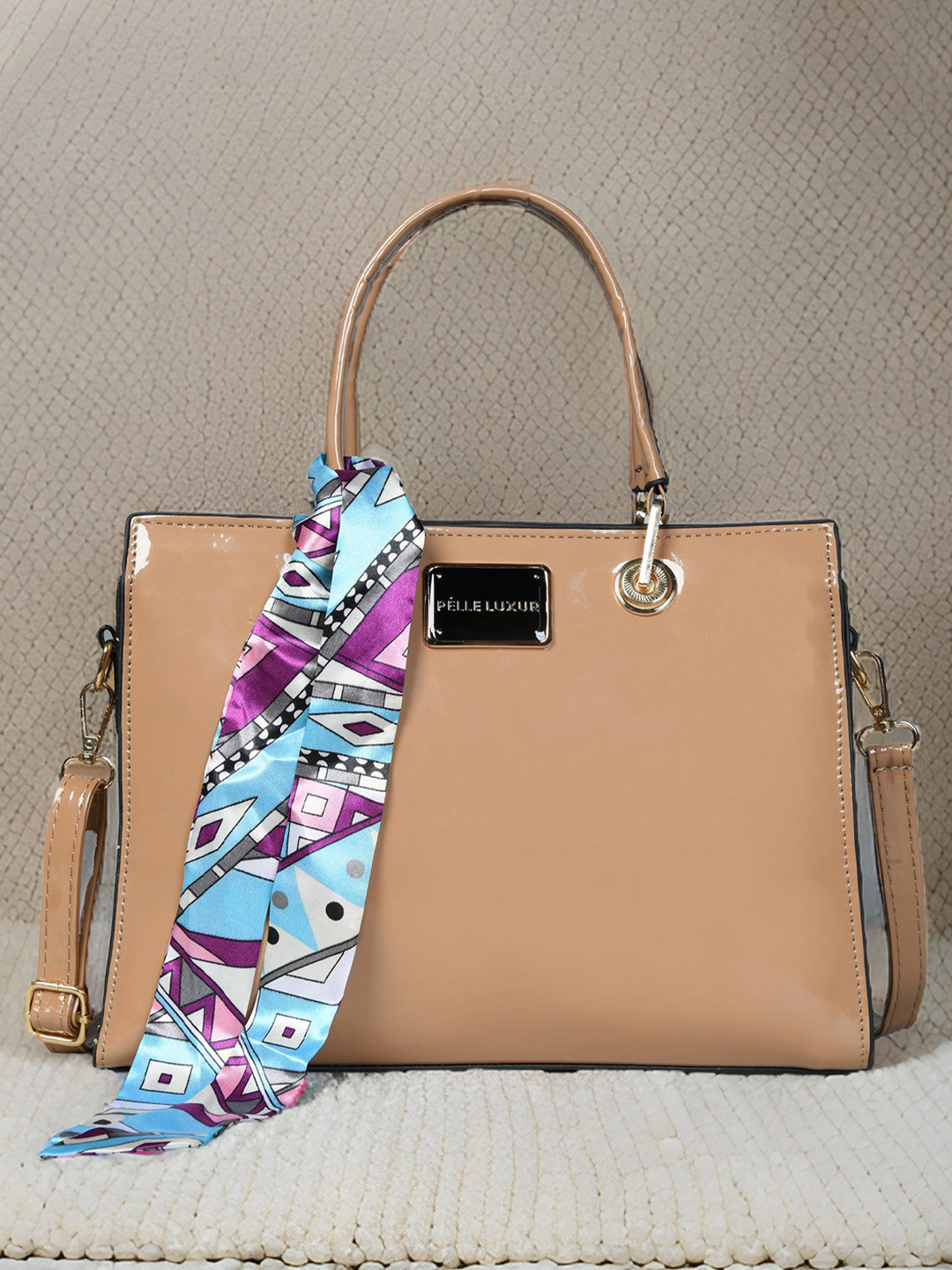 PELLE LUXUR Women Solid Swagger Satchel Bag With Scarf