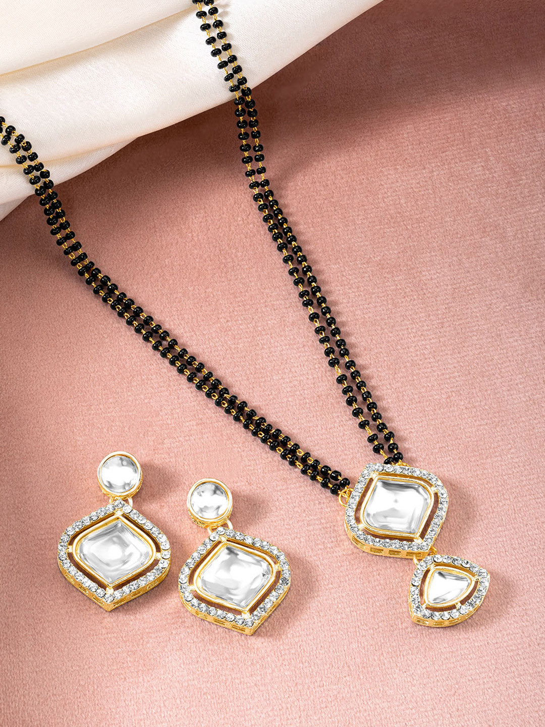 Peora Gold-Plated Crystals & Cubic Zirconia Stud Mangalsutra