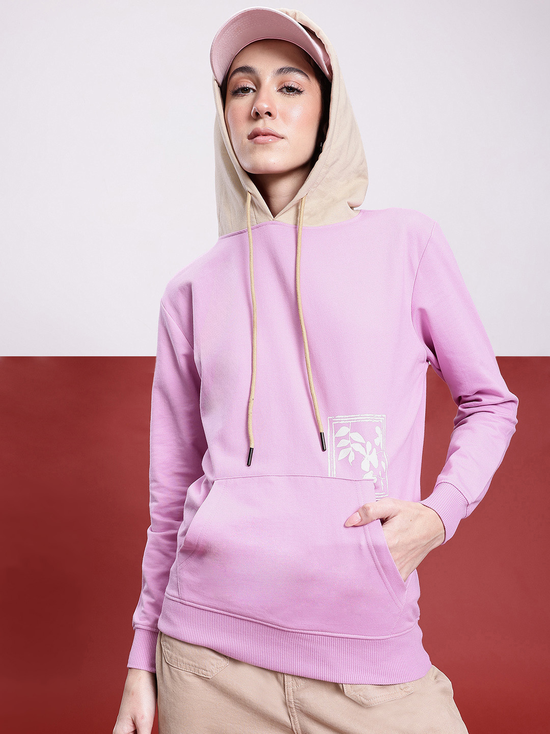 DressBerry Placement Print Contrast Hood Sweatshirt
