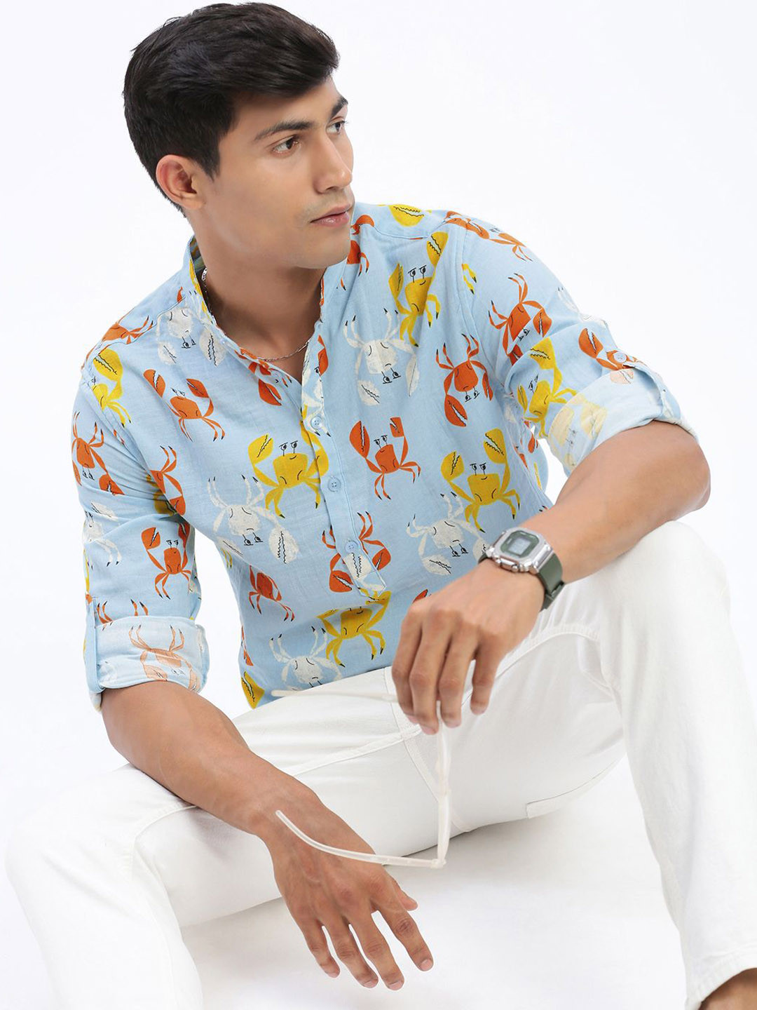 SHOWOFF Printed Mandarin Collar Straight Shirt