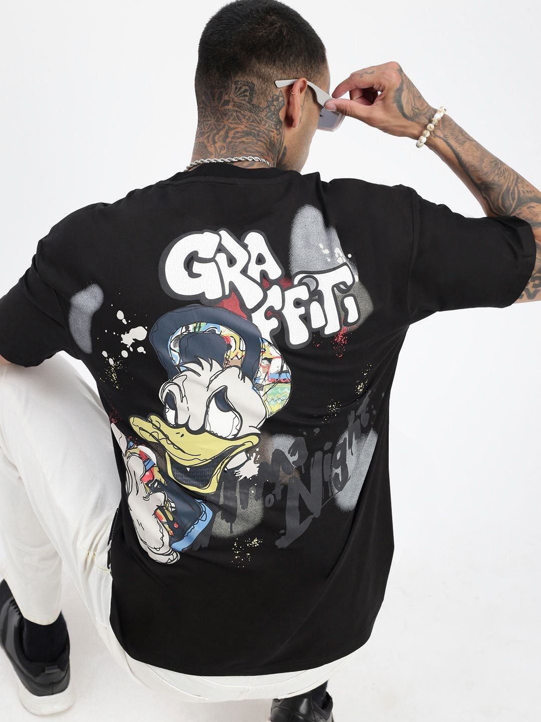 SHOWOFF Men Donald Duck Graphic Printed Round Neck Cotton Relaxed Fit T-shirt