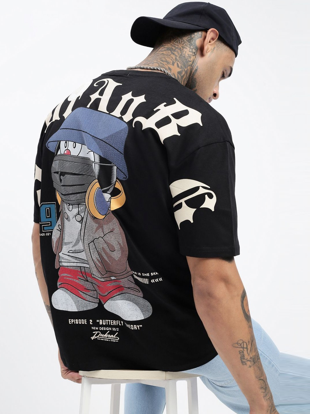 SHOWOFF Men Doraemon Graphic Printed Round Neck Cotton Relaxed Fit T-shirt