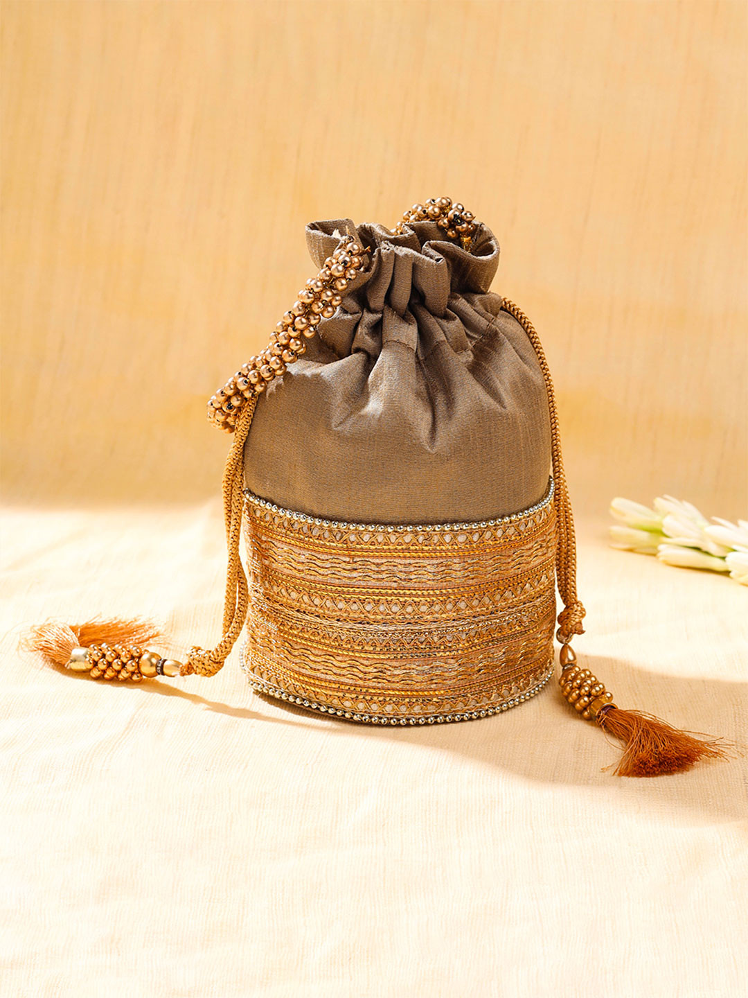 Yellow Chimes Embroidered Potli Bag