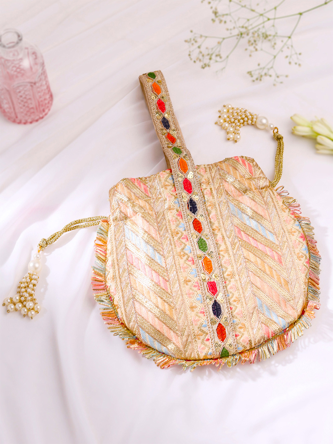 Yellow Chimes Embroidered Potli Bag
