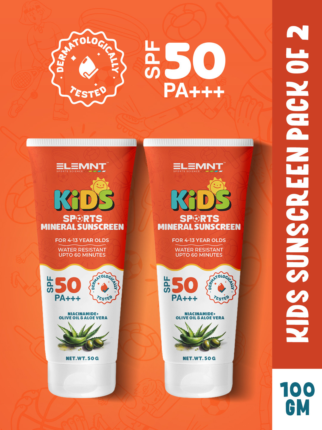 Elemnt Sports Science Set Of 2 Kids Sports Mineral Sunscreen - 50 gm Each