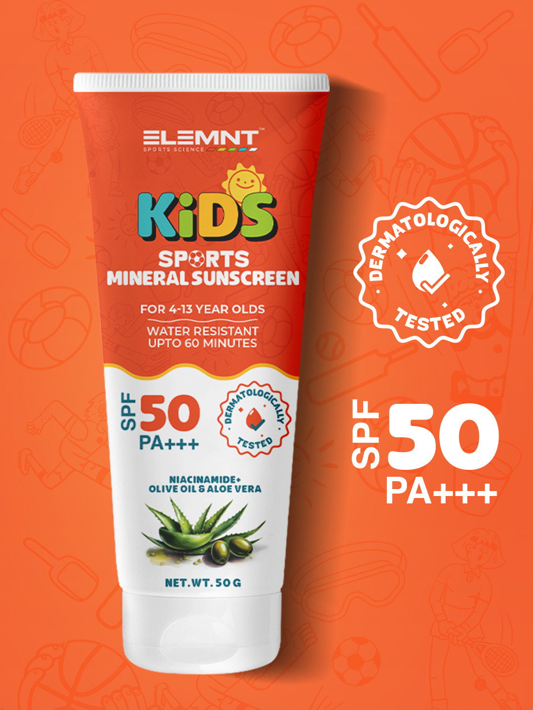 Elemnt Sports Science Kids Sports Mineral Sunscreen With SPF 50 PA+++ - 50 g
