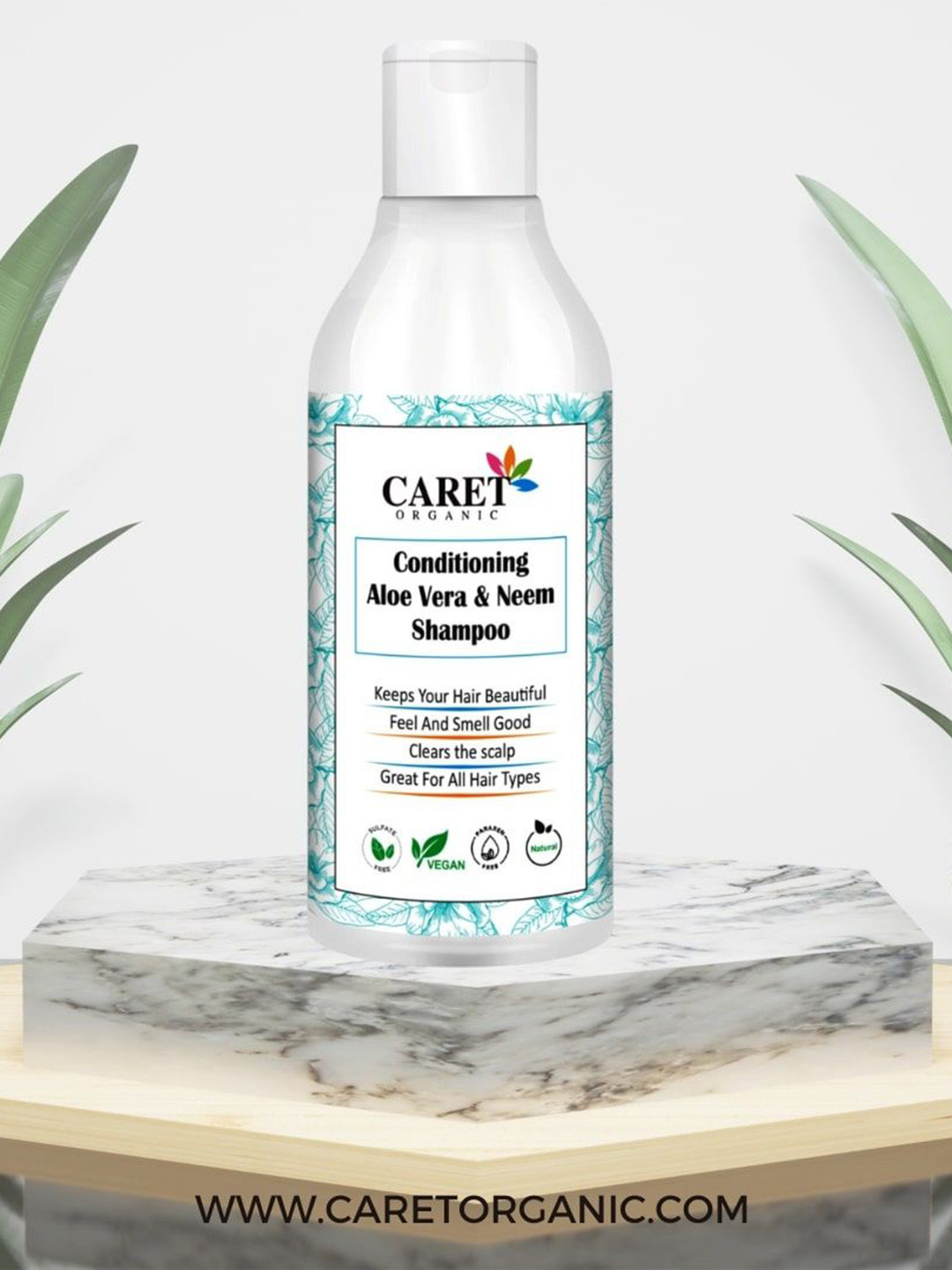 CARET ORGANIC Smooth & Silky Hair Conditioning Aloevera & Neem Shampoo - 300ml