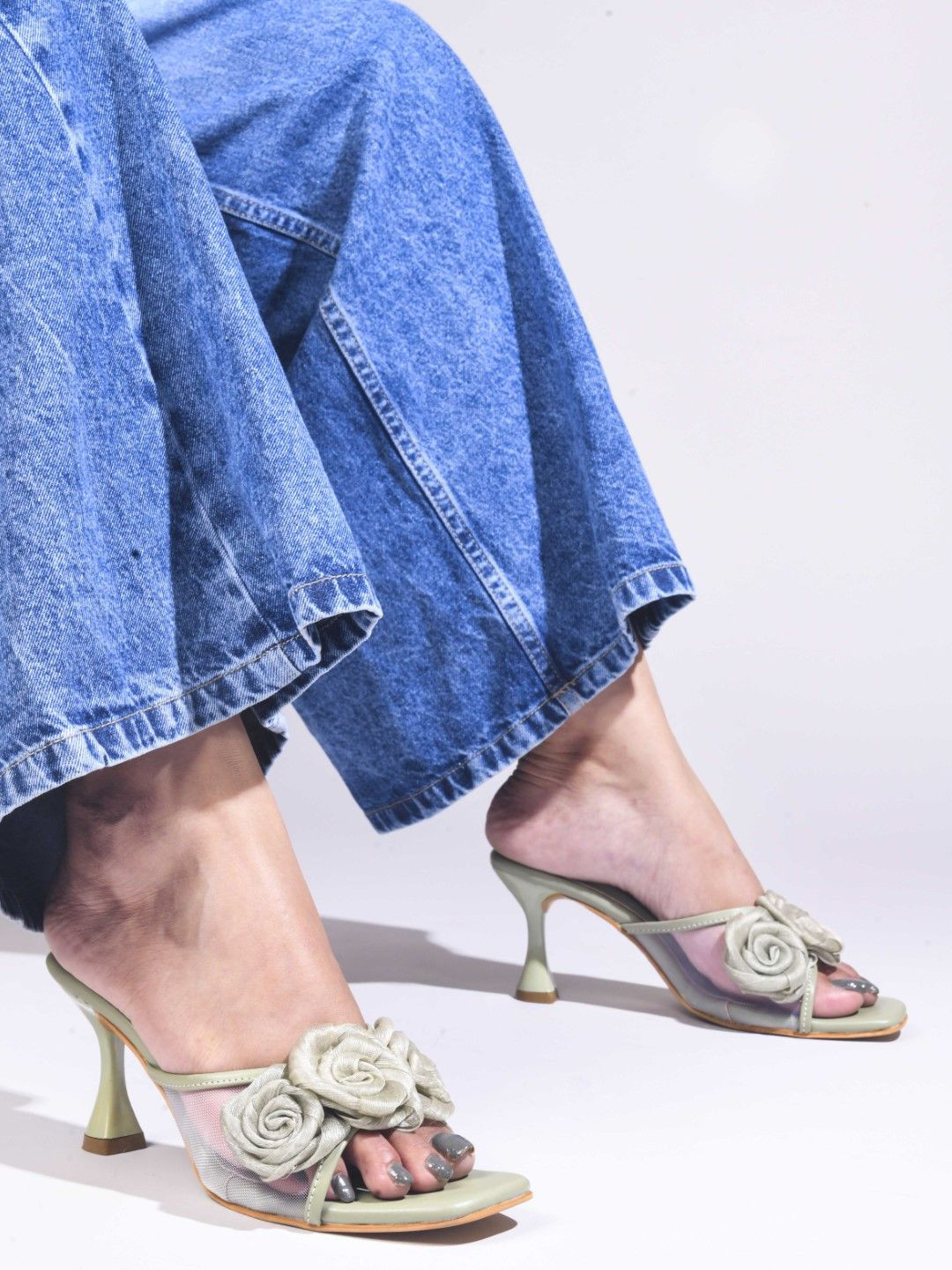 JM Looks Women Western - Embellished Slim Heel Sandals With Flower Details