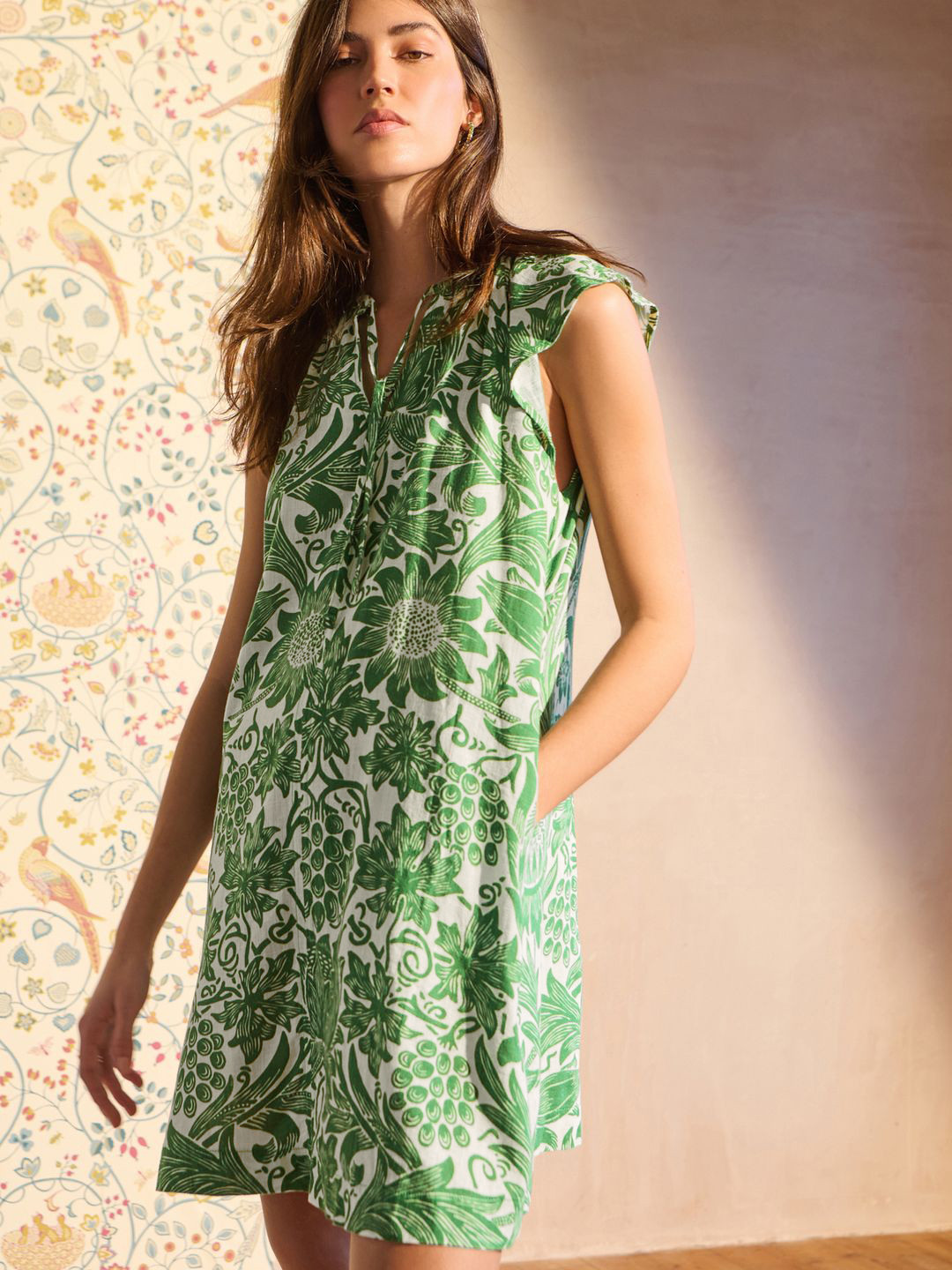 NEXT Floral Print Tie-Up Neck A-Line Mini Dress