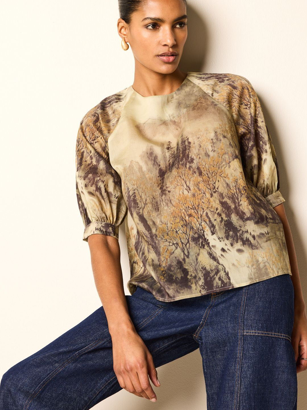 NEXT Graphic Print Puff Sleeve Top
