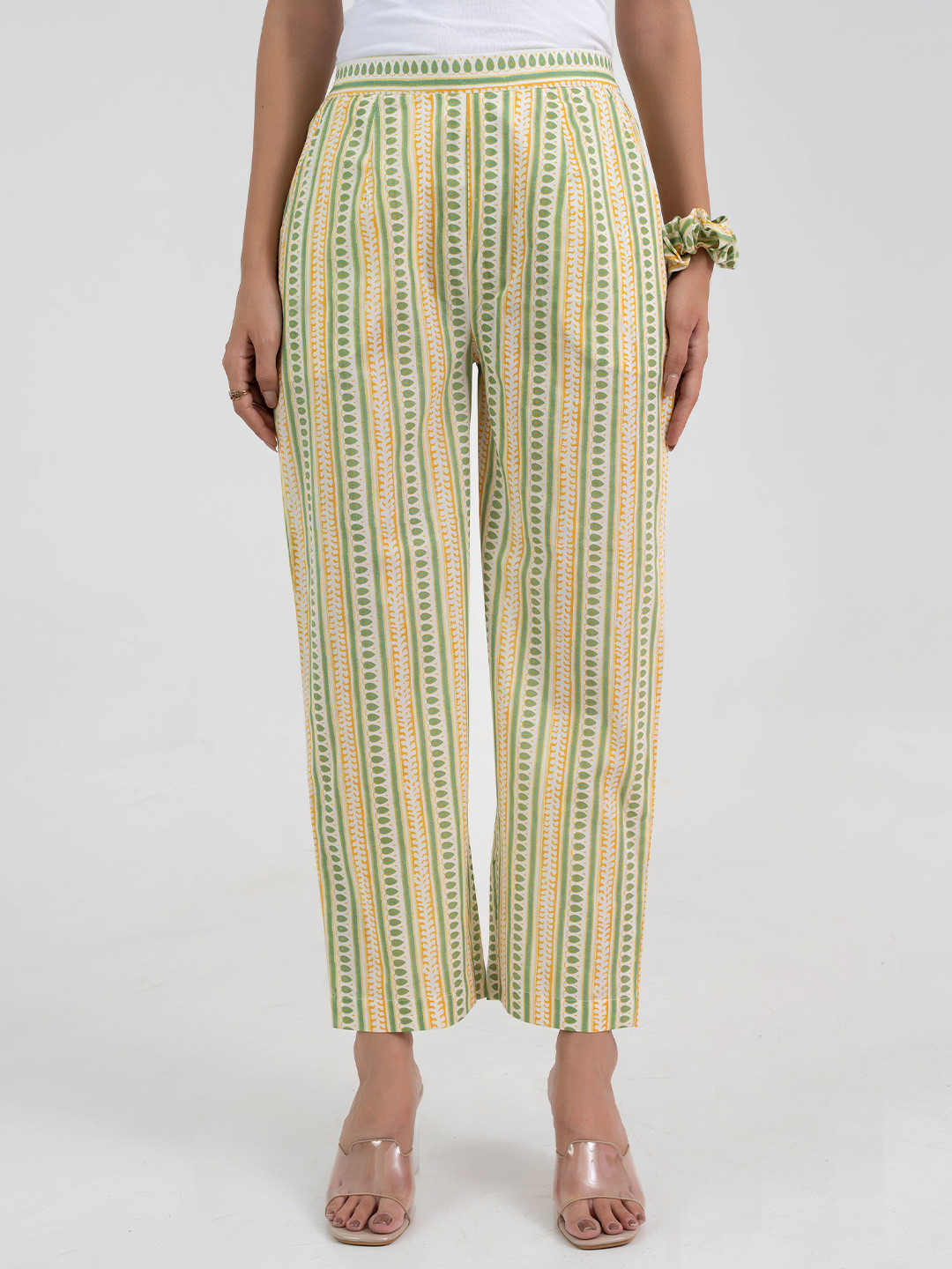 GULABOSITABO Striped Pure Cotton Regular Fit Flat-Front Trousers