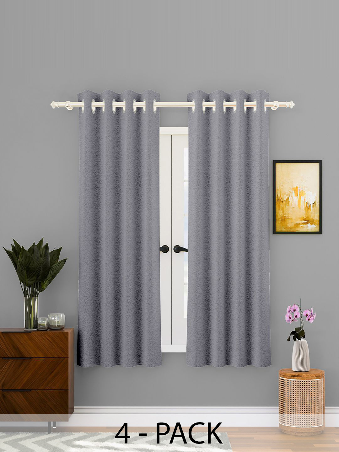 Kuber Industries Grey 4 Pieces Self Design Cotton Eyelet Window Curtains