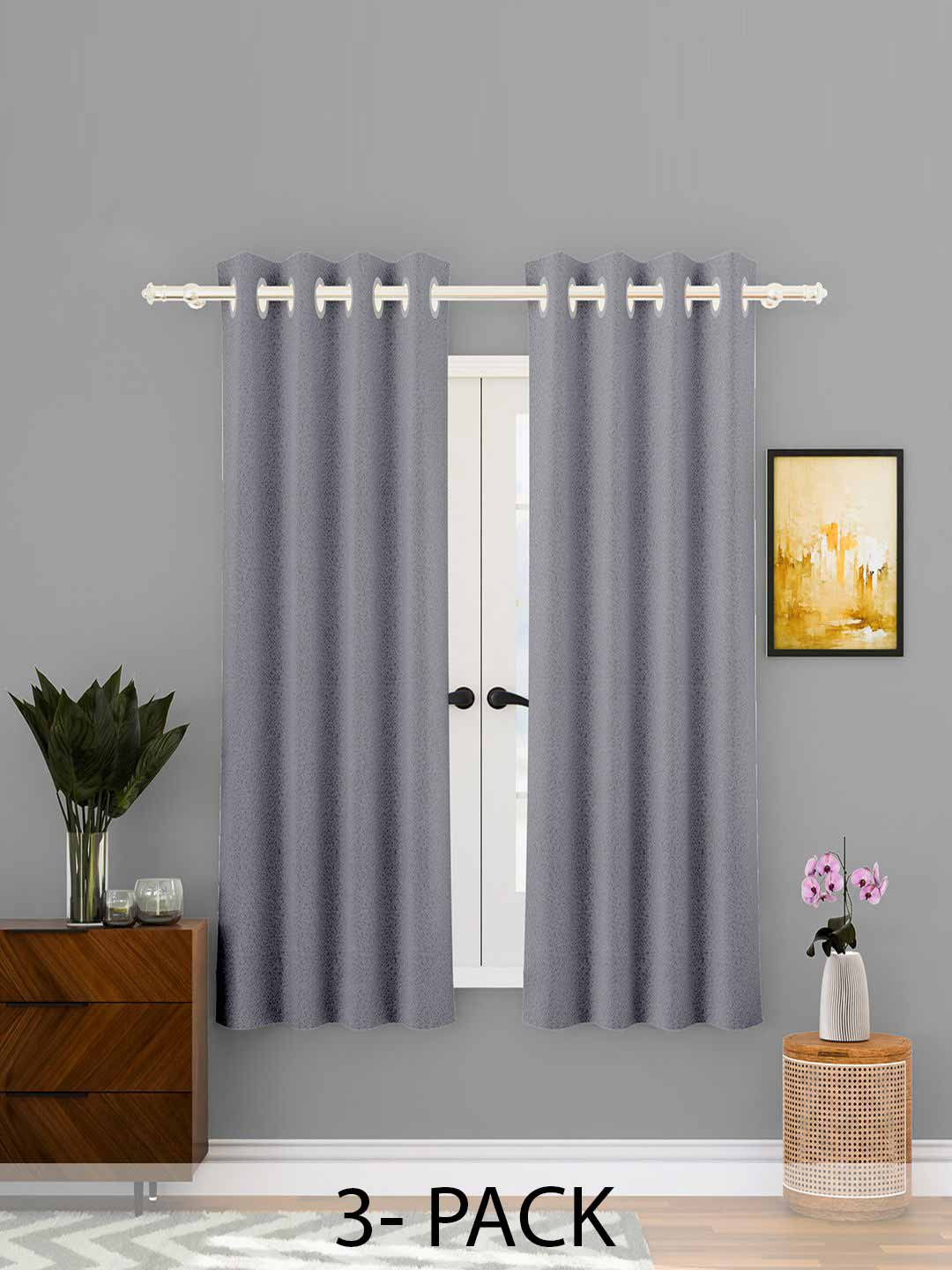 Kuber Industries Grey 3 Pieces Cotton Window Curtains