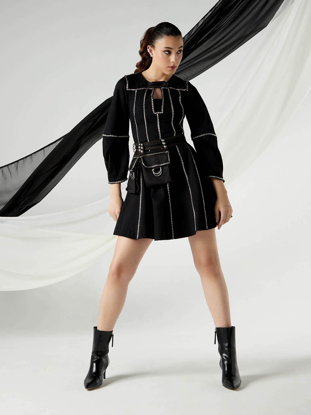 Lee X Suneet Varma Women Metal Tape Work Black Keyhole Neck Dress