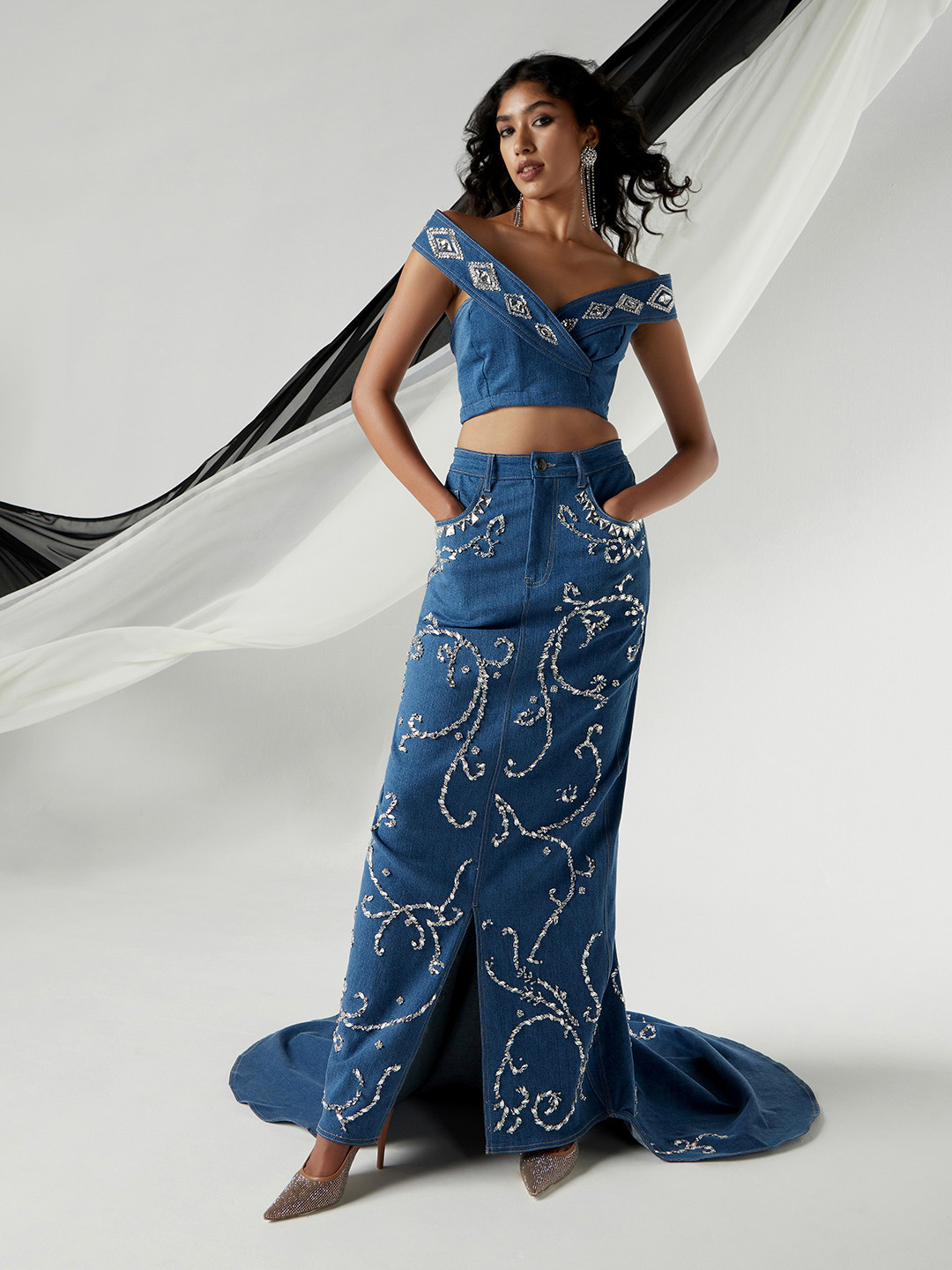 Lee X Suneet Varma Women Stone Embellishment Off Shoulder Corset