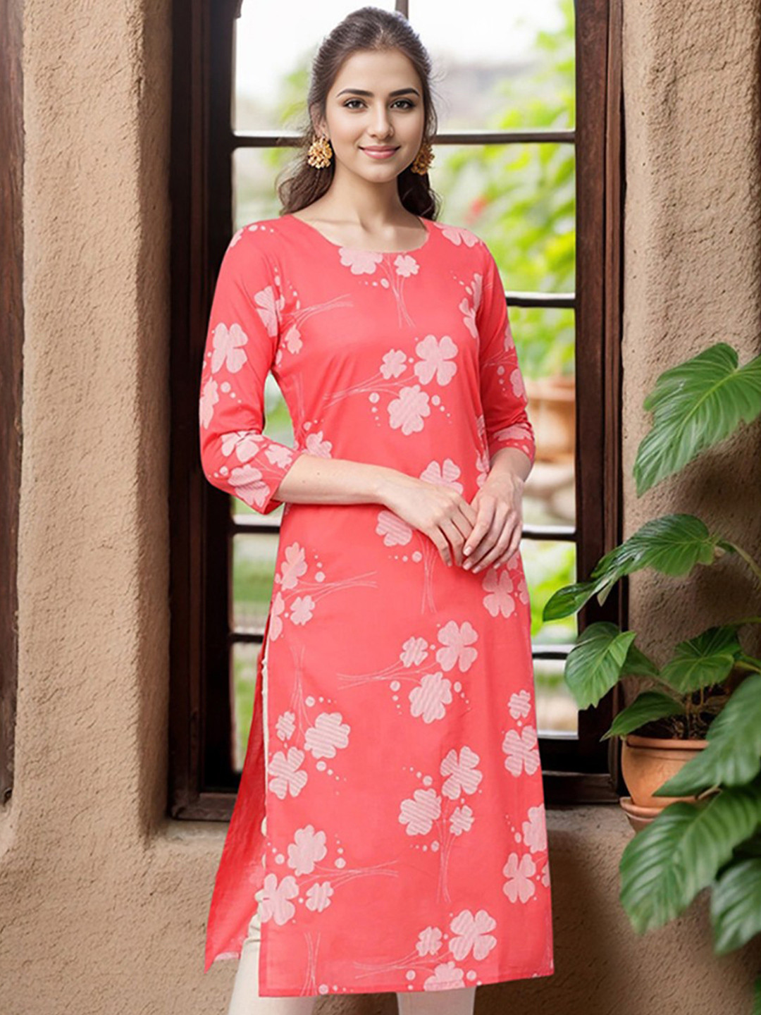 KALINI Floral Printed Cottom Straight Kurta