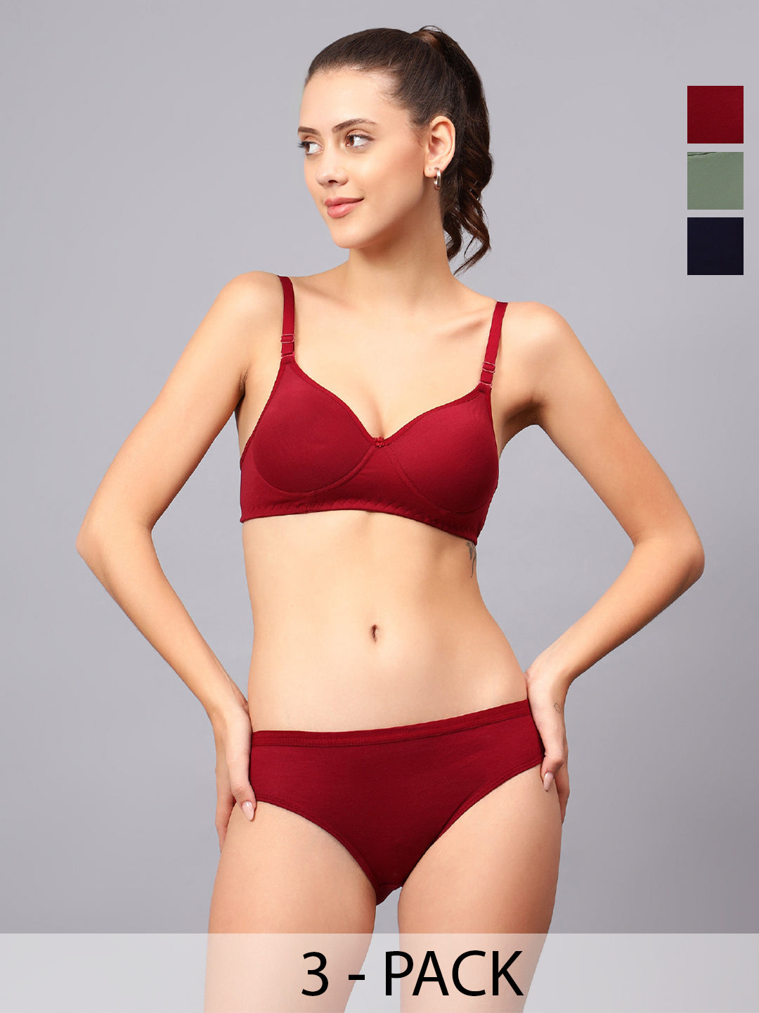 Designer Bugs Women Pack Of 3 Seamless Lingerie Set DBLS-O-NB-M-30B