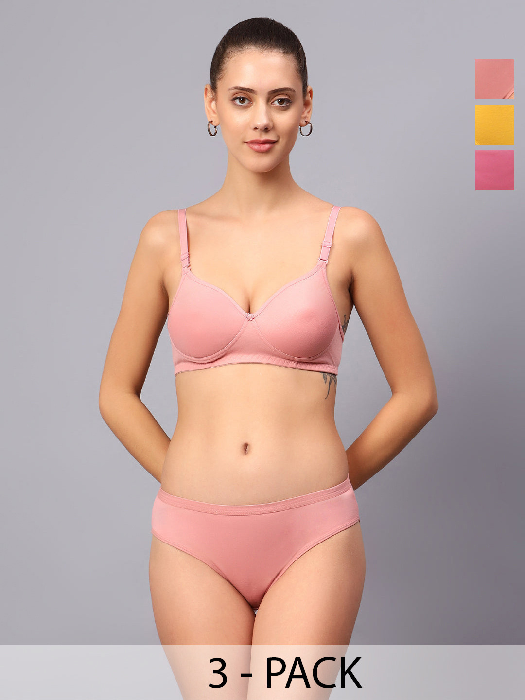 Designer Bugs Women Pack Of 3 Lightly Padded Lingerie Set DBLS-Y-RG-BP-30B