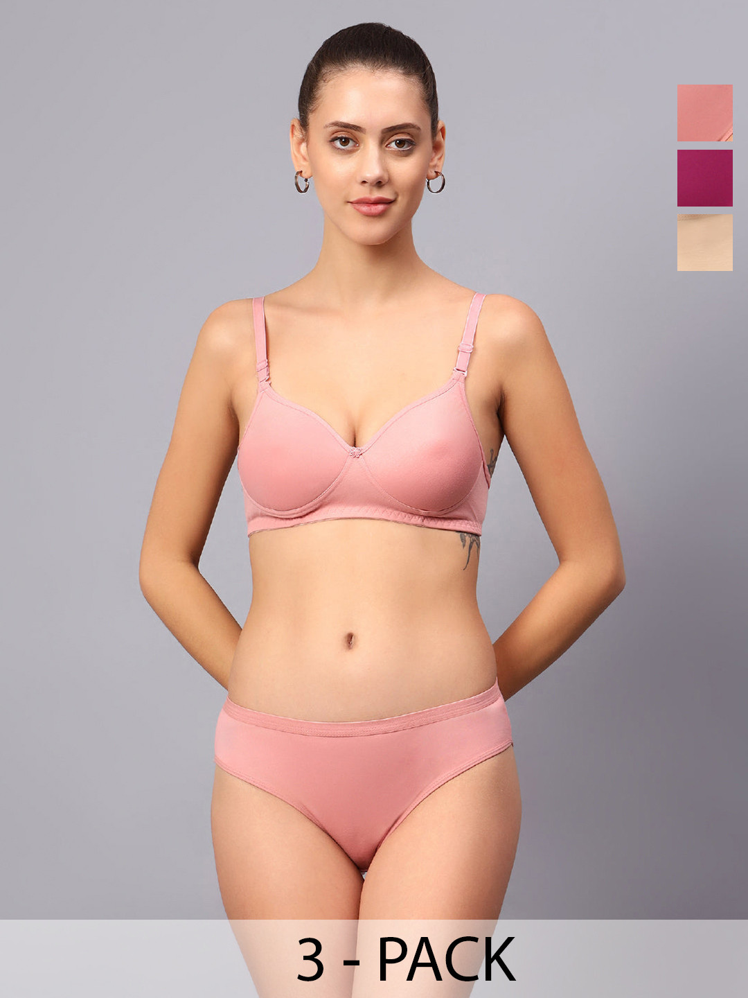 Designer Bugs Women Pack Of 3 Seamless Lightly-Padded Lingerie Set DBLS-RG-DP-PH-30B