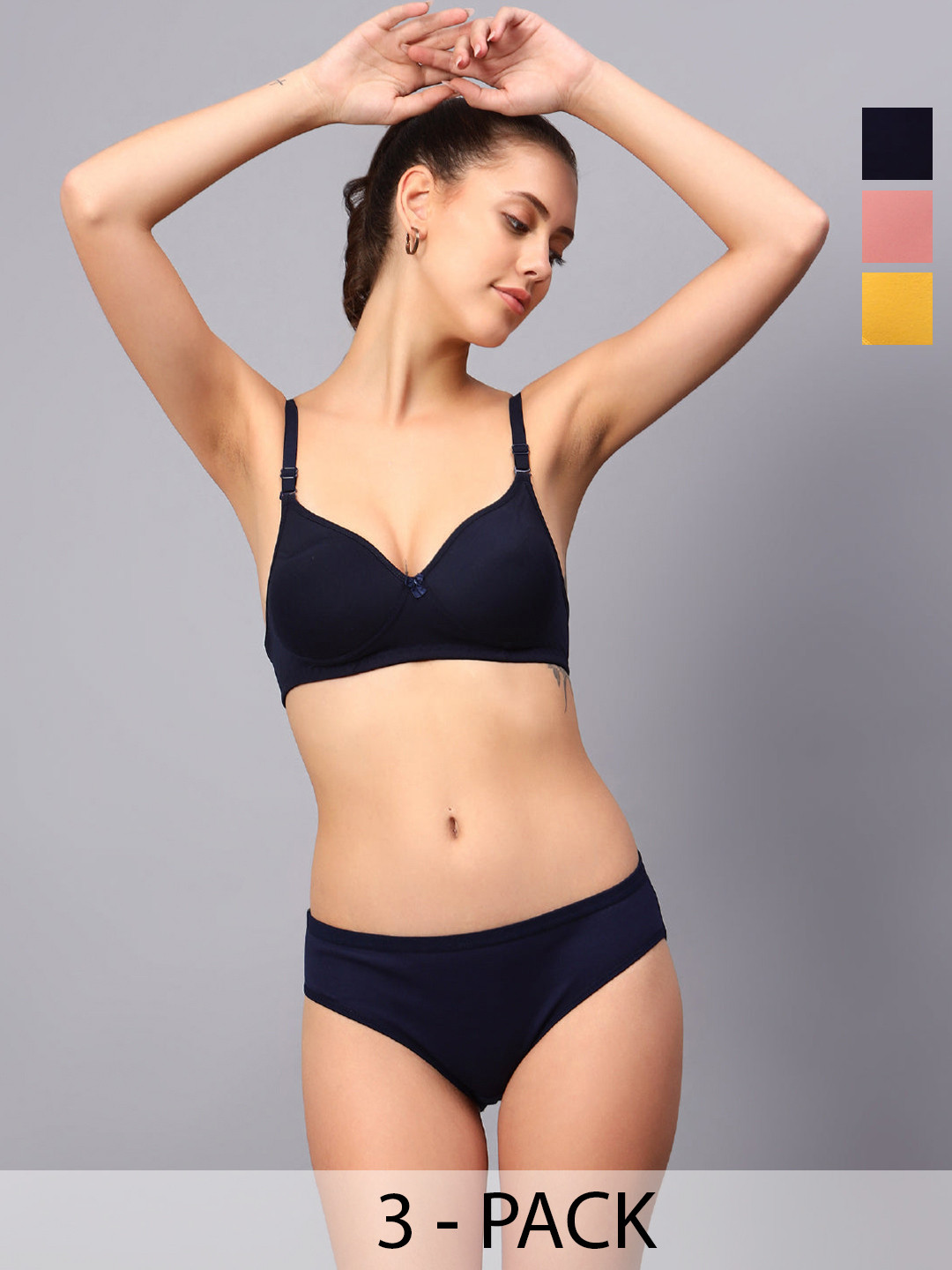 Designer Bugs Women Pack Of 3 Seamless Lightly-Padded Lingerie SetsDBLS-Y-RG-NB-30B