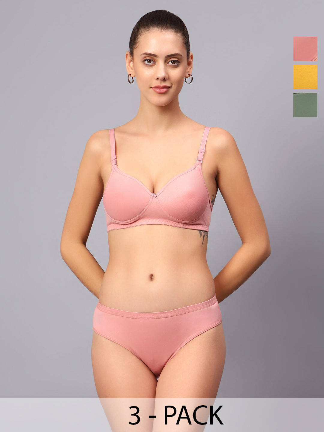 Designer Bugs Women Pack Of 3 Seamless Lightly Padded Lingerie Set DBLS-Y-RG-O-30B