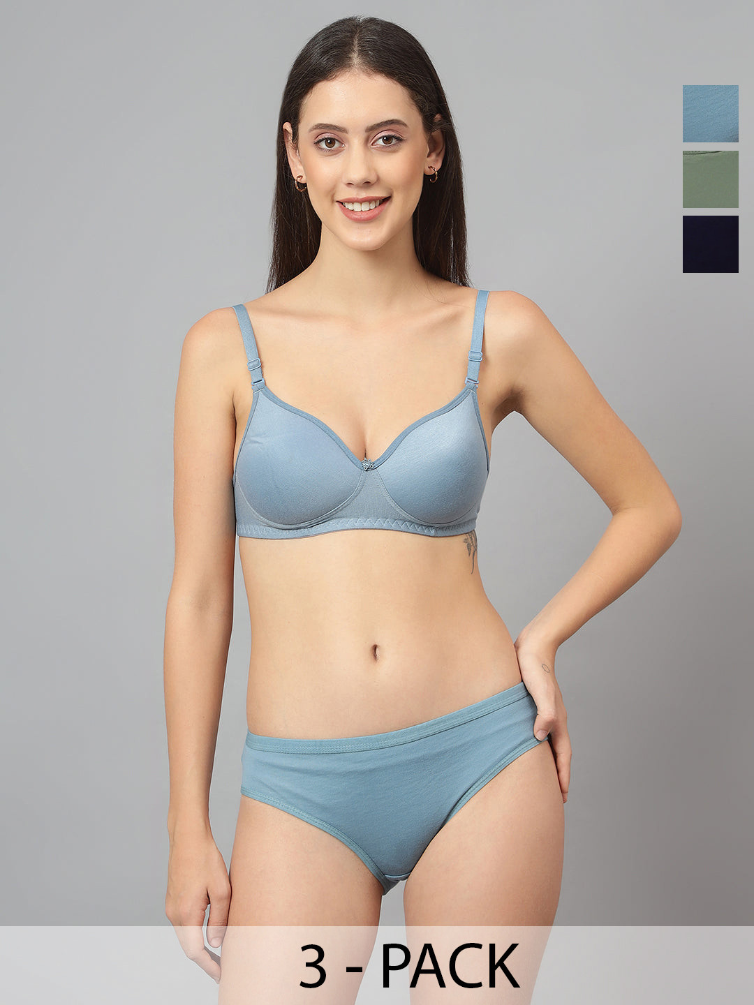 Designer Bugs Pack Of 3 Lightly Padded Lingerie Set DBLS-O-NB-G-30B