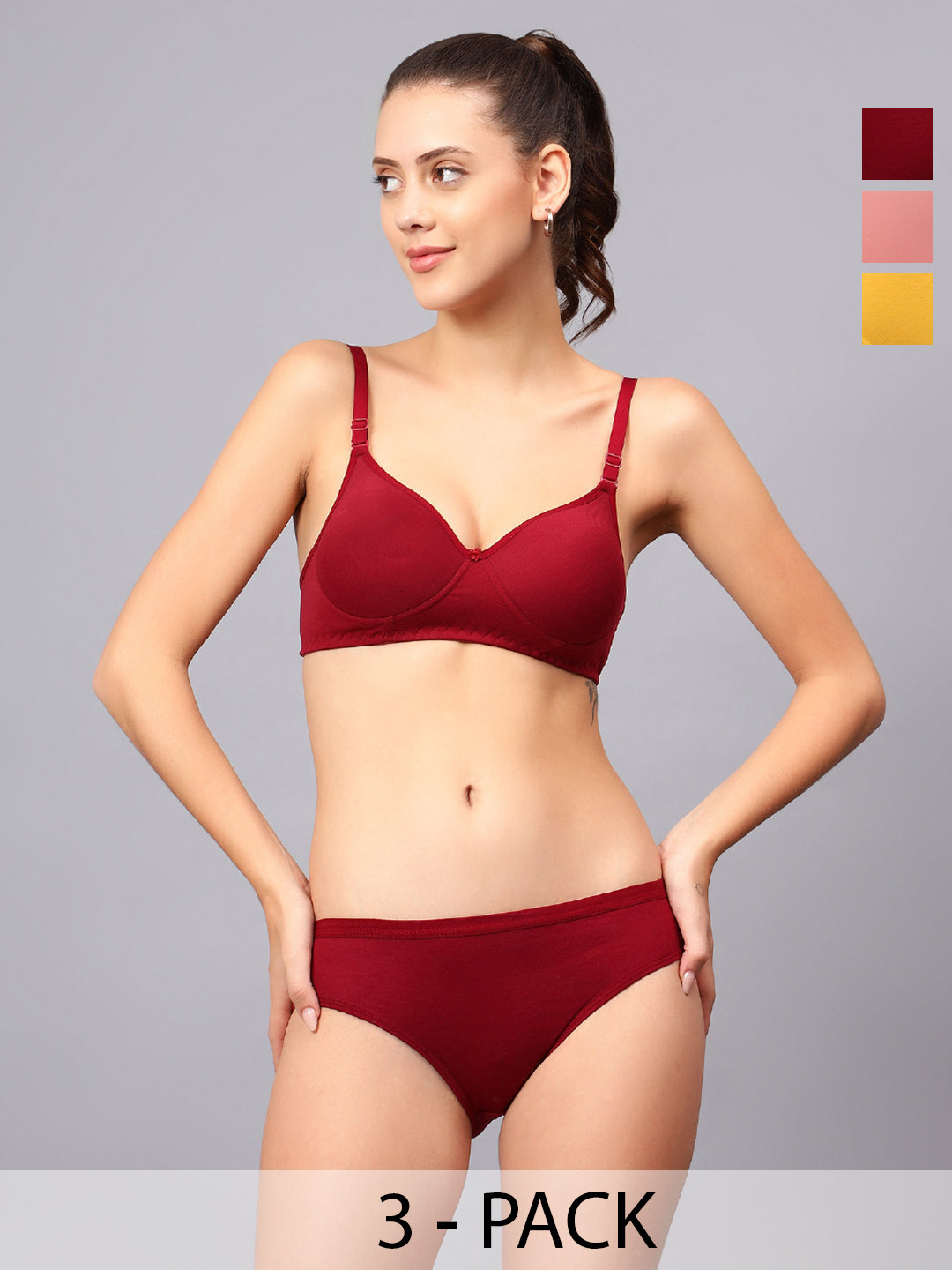 Designer Bugs Women Pack Of 3 Seamless Lightly Padded Lingerie Set DBLS-Y-RG-M-30B