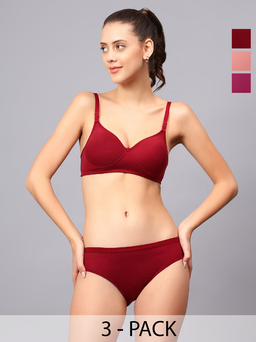 Designer Bugs Women Pack Of 3 Lightly Padded Lingerie Set DBLS-RG-DP-M-30B