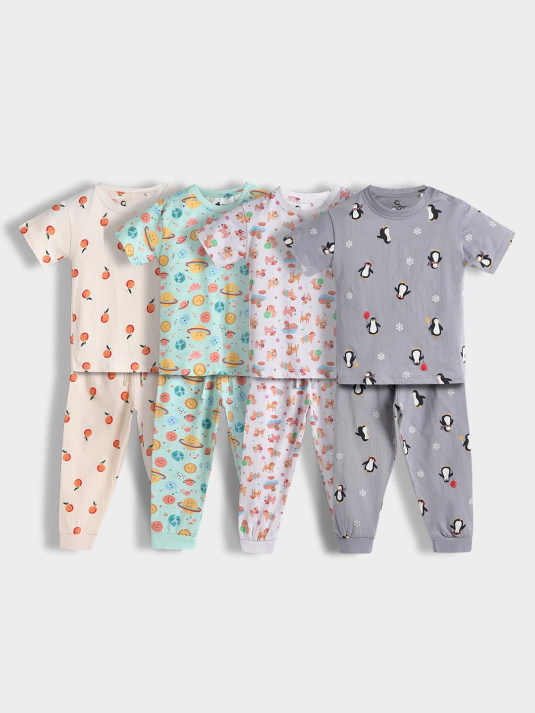 Orange Sugar Kids Pack Of 4 Printed Pure Cotton T-shirt & Joggers