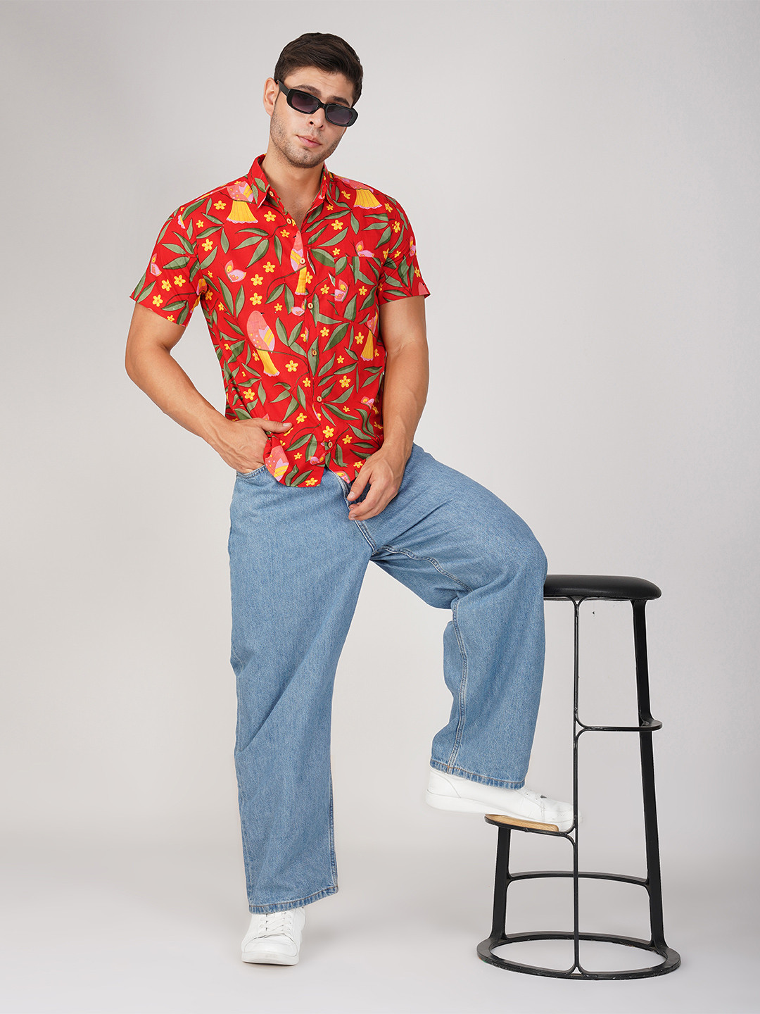 MASU LIVING Men Spread Collar Floral Printed Cotton Casual Shirt